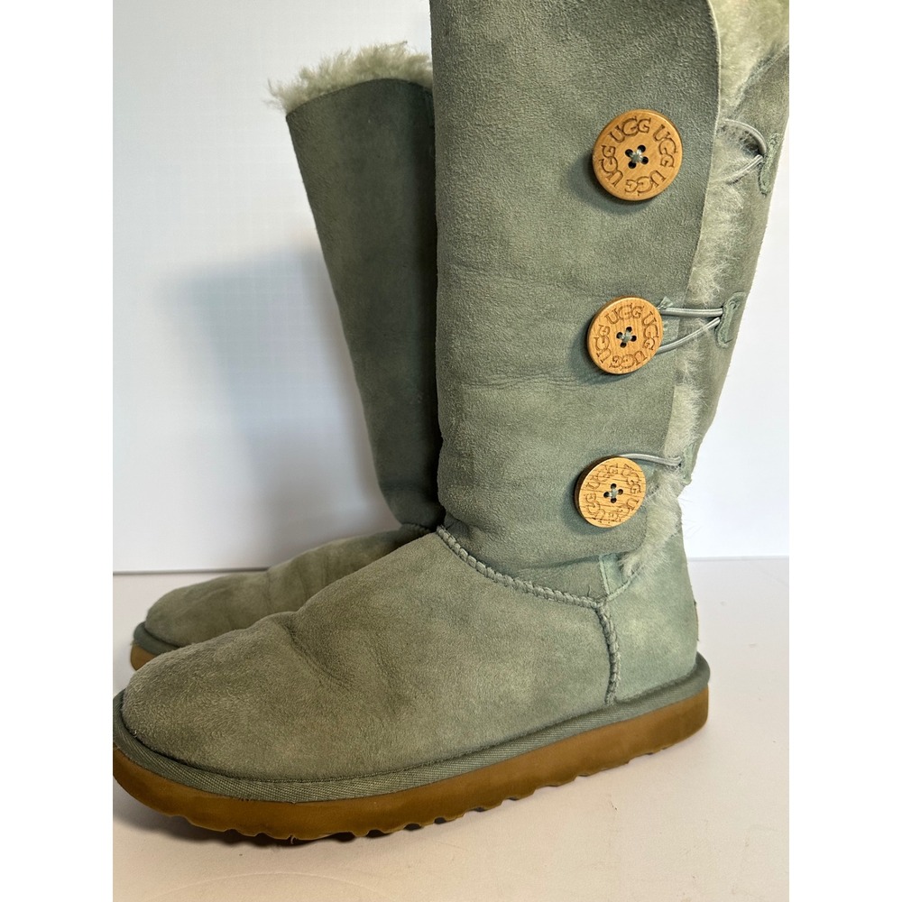 UGG Australia Bailey Button Triplet Sage Green Suede Tall Boots 1873 Womens 7 - Picture 3 of 14